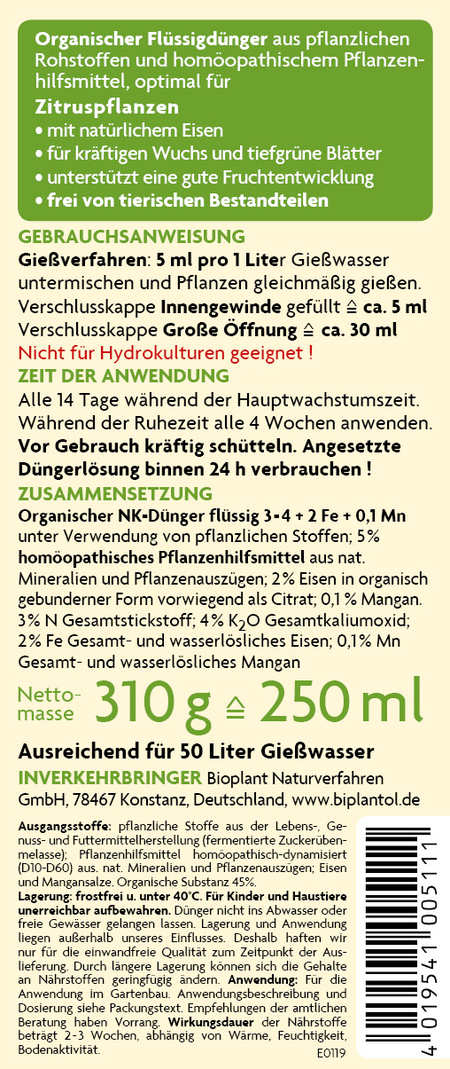 Biplantol Gemüse Dünger Verde 1 Liter